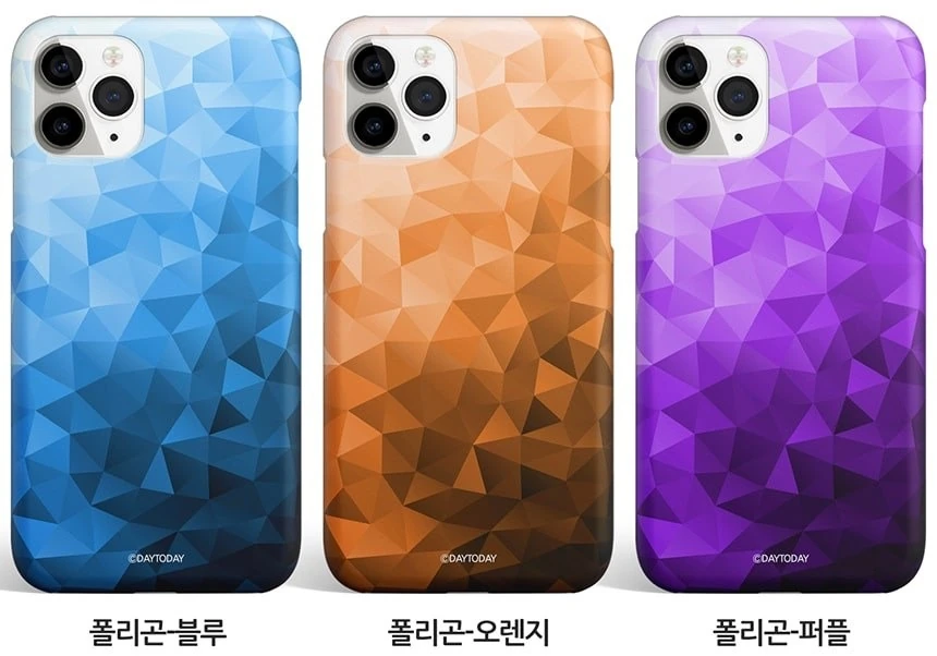 갤럭시점프 SM-A326K 케이스 폴리곤 삼각형 패턴과 명암 변화가 보이는 후면 나란히 보기